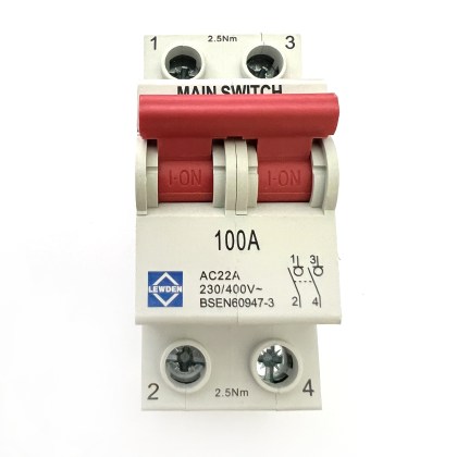 Lewden Control Gear CGD GMS1002P 100A 100 Amp 2 Double Pole Isolator Main Switch Disconnector